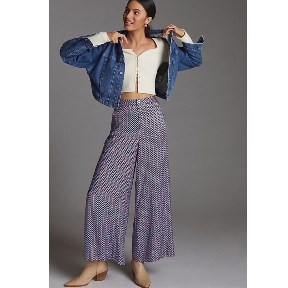 Patterned Wide-Leg Pants